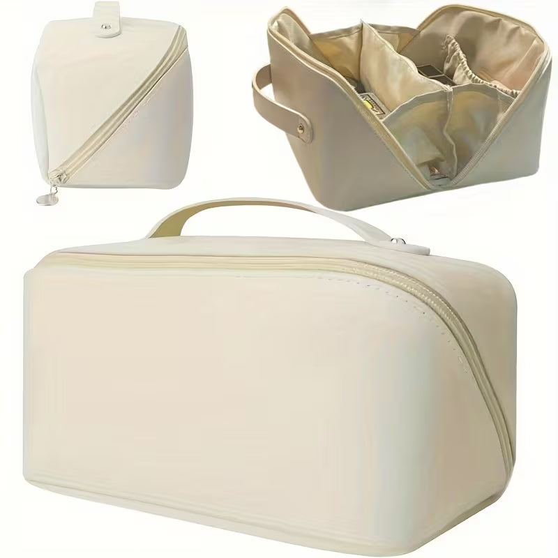 Large Open-Flat Cosmetic Bag with Dividers | Cream