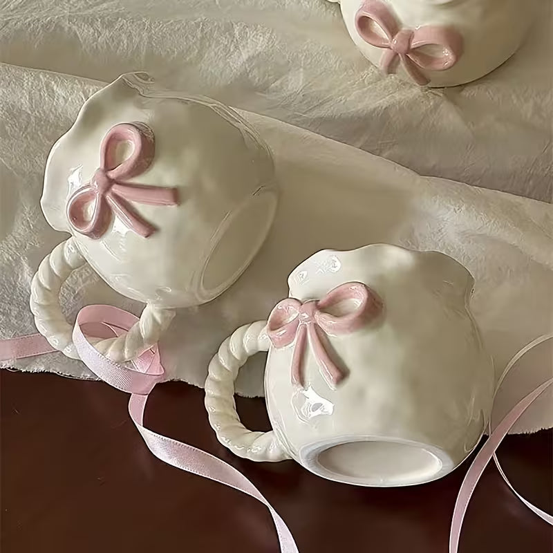 Ceramic Bow Mug | 3D Pink Bow & Ruffled Rim
