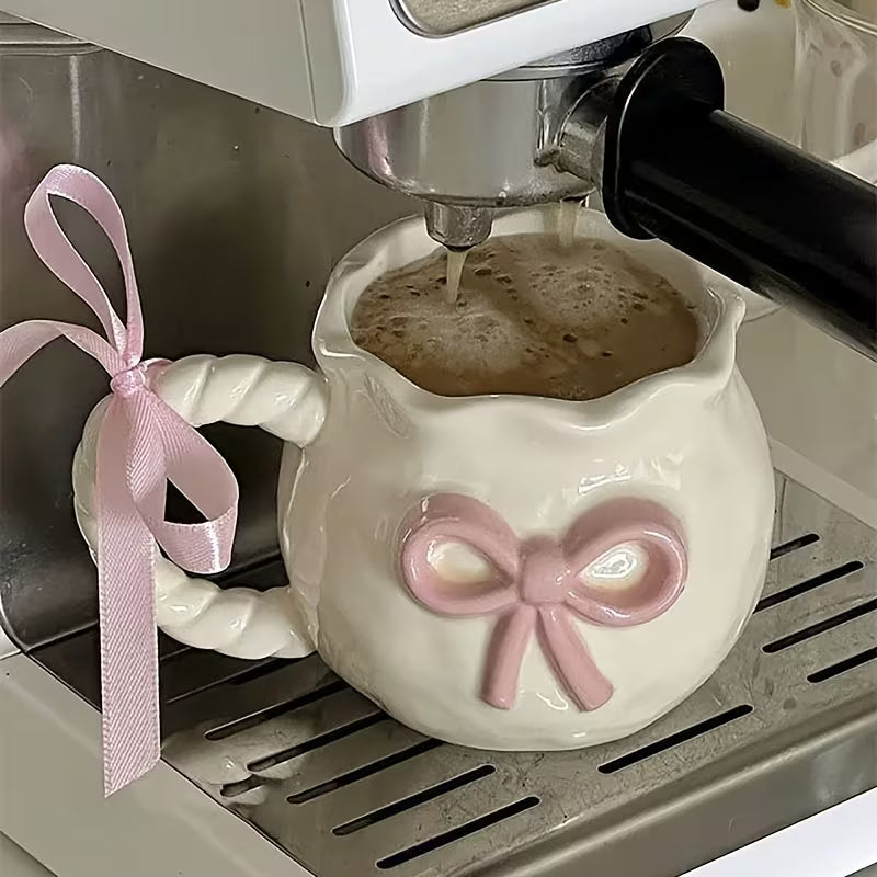 Ceramic Bow Mug | 3D Pink Bow & Ruffled Rim
