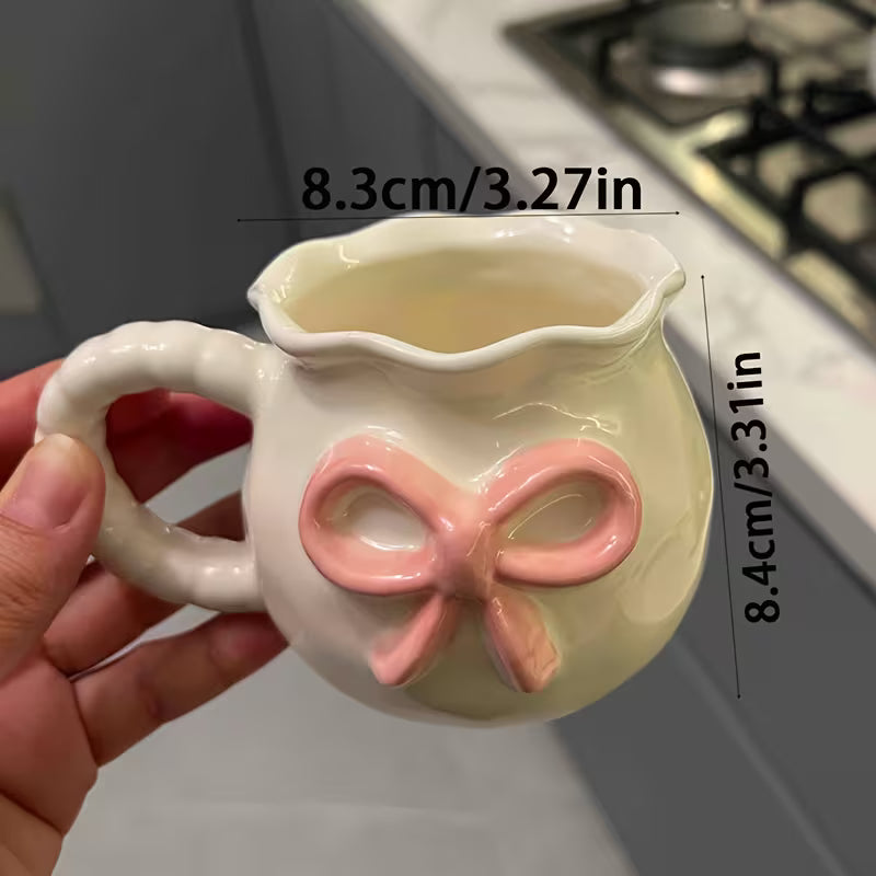 Ceramic Bow Mug | 3D Pink Bow & Ruffled Rim
